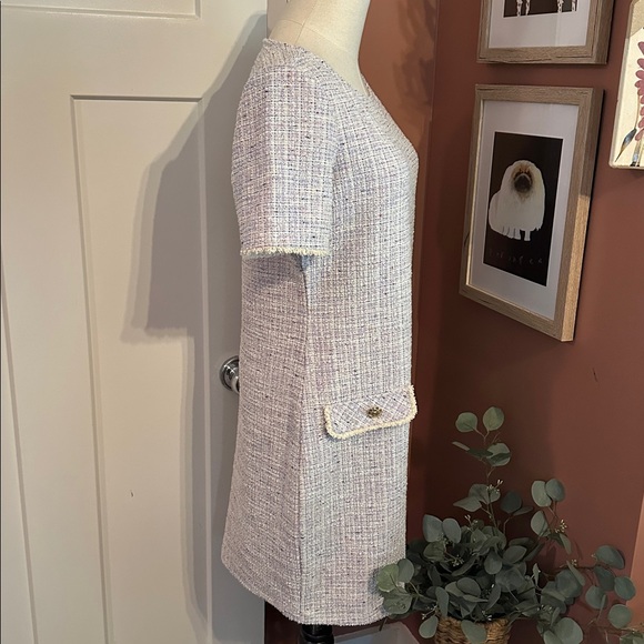 Isaac Mizrahi Boucle Tweed hip pockets lavender Cream short sleeve S Mini Dress - Picture 7 of 14